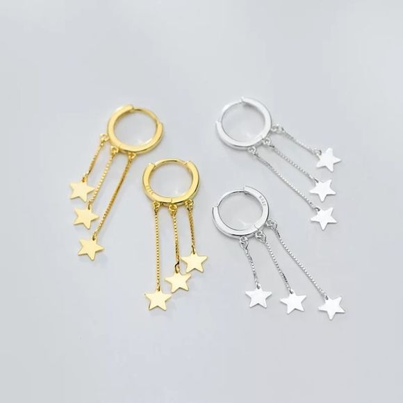 💛 GOLD 💛dangling earrings with stars - Picture 2 of 4